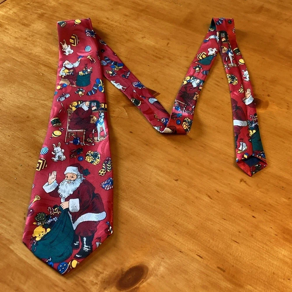 90s Nostalgia Mens Christmas Santa Claus‎ Toy Sack Handmade Holiday Necktie Tie